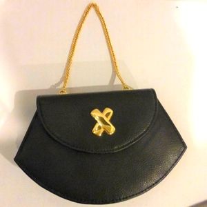 Faux Leather Hard Case Gold Evening Mini Clutch